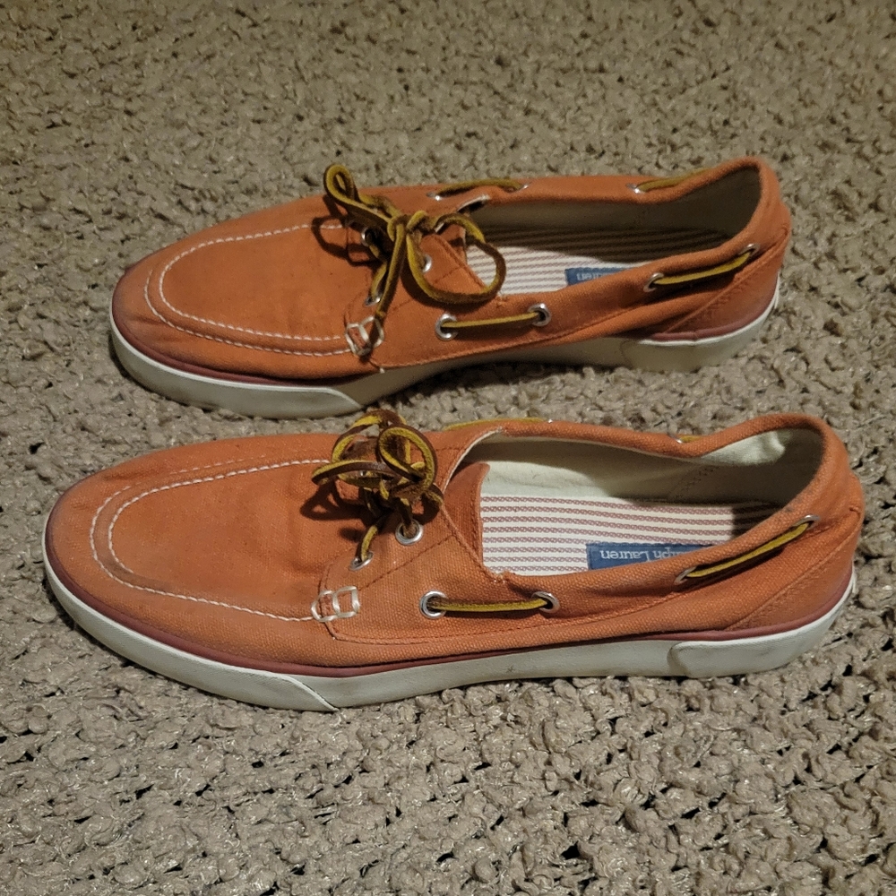 Ralph Lauren Polo Red Canvas Sander Leather Boat Shoes Size 9.5D - Picture 3 of 15